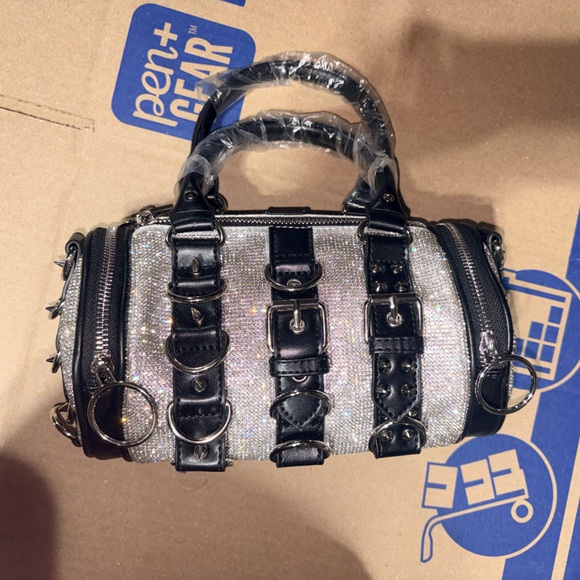 Dolls Kill Current Mood Wicked Way Bling Mini Duffle Bag - NWT Rhinestone Bling - Picture 5 of 8